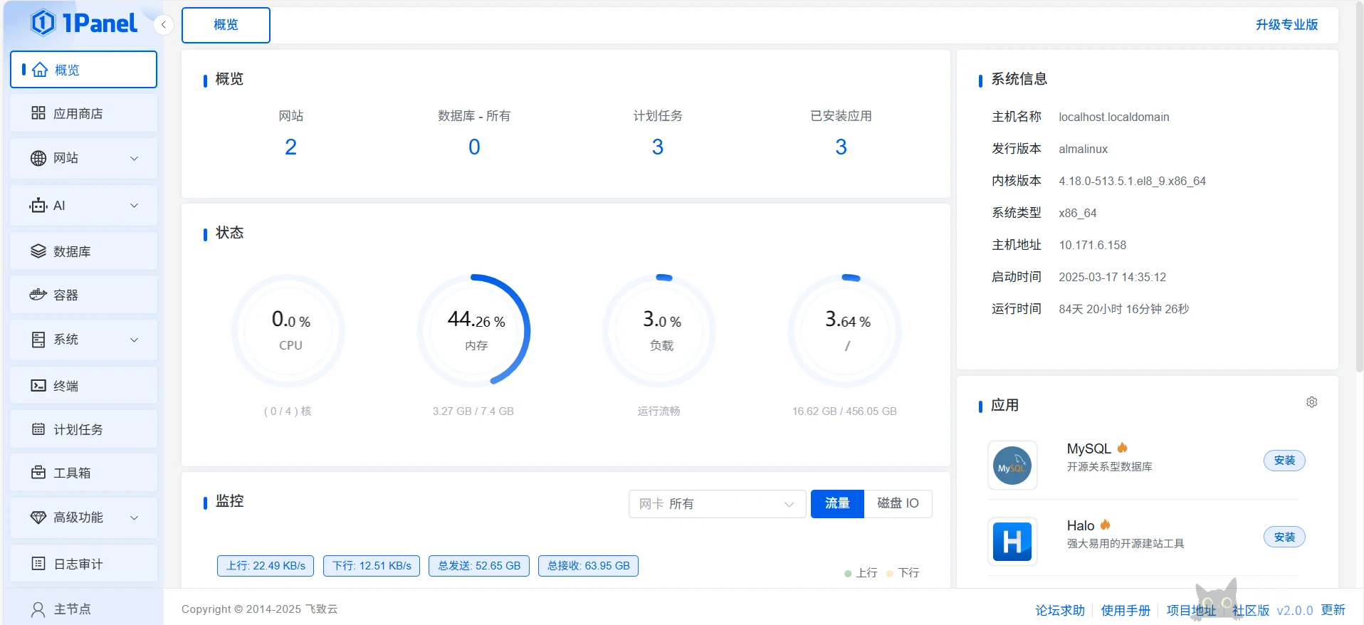 1panel服务器运维管理面板V1升级到V2